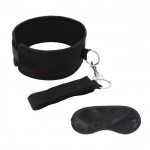 Черный ошейник с длинным поводком Collar and Leash Set